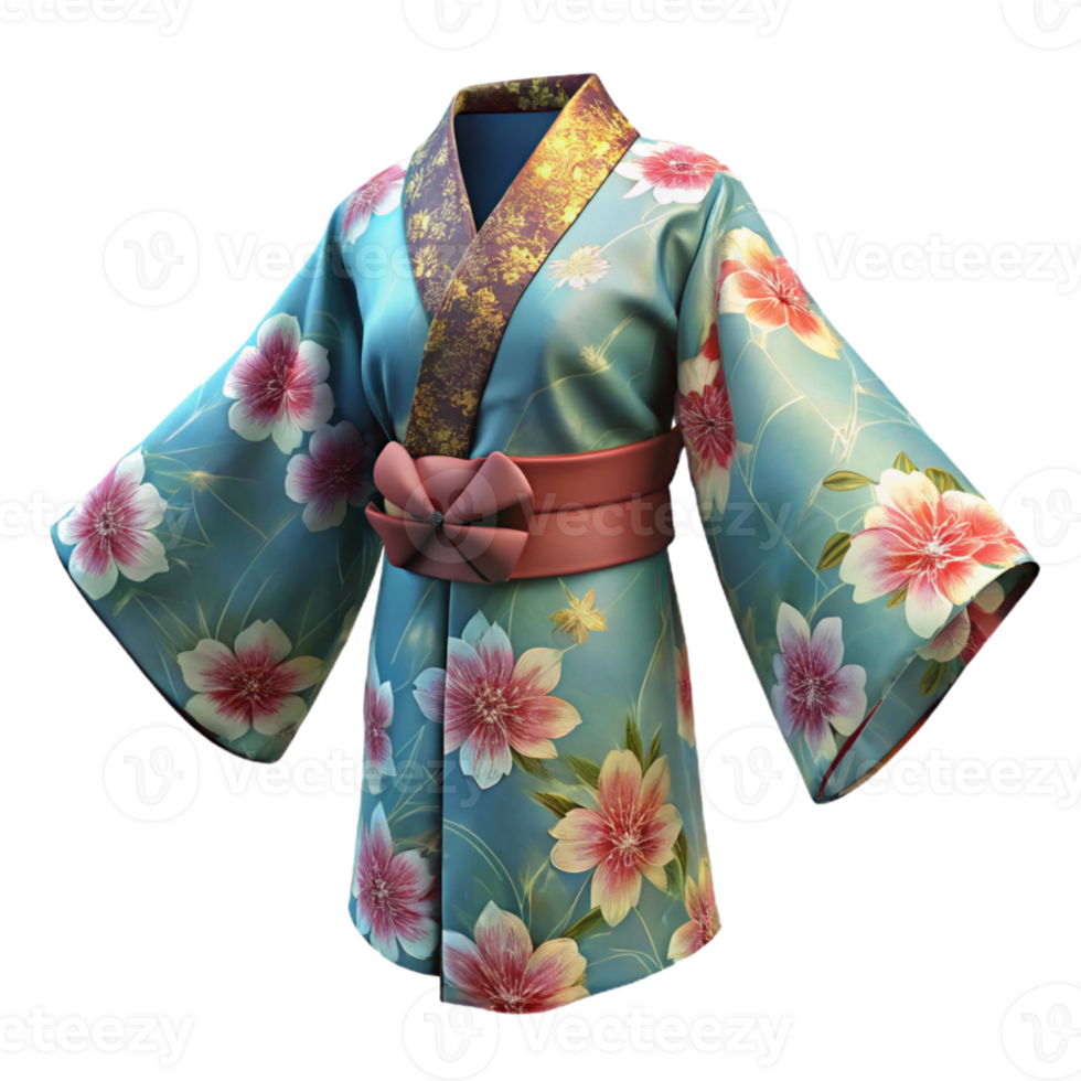 impressive artistic Japanese Kimono Isolated with Floral Pattern Transparent Background premium png