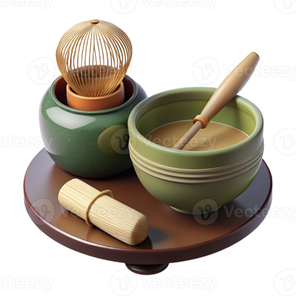 beautiful rustic Japanese Tea Ceremony Set with Bamboo Whisk Transparent Background original png