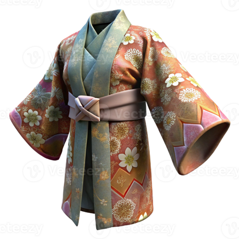 impressive abstract Japanese Kimono with Floral Pattern Isolated png