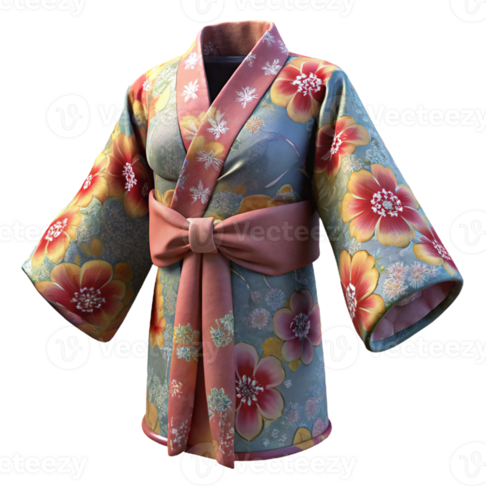 elegant classic Japanese Kimono with Floral Pattern Isolated high resolution png