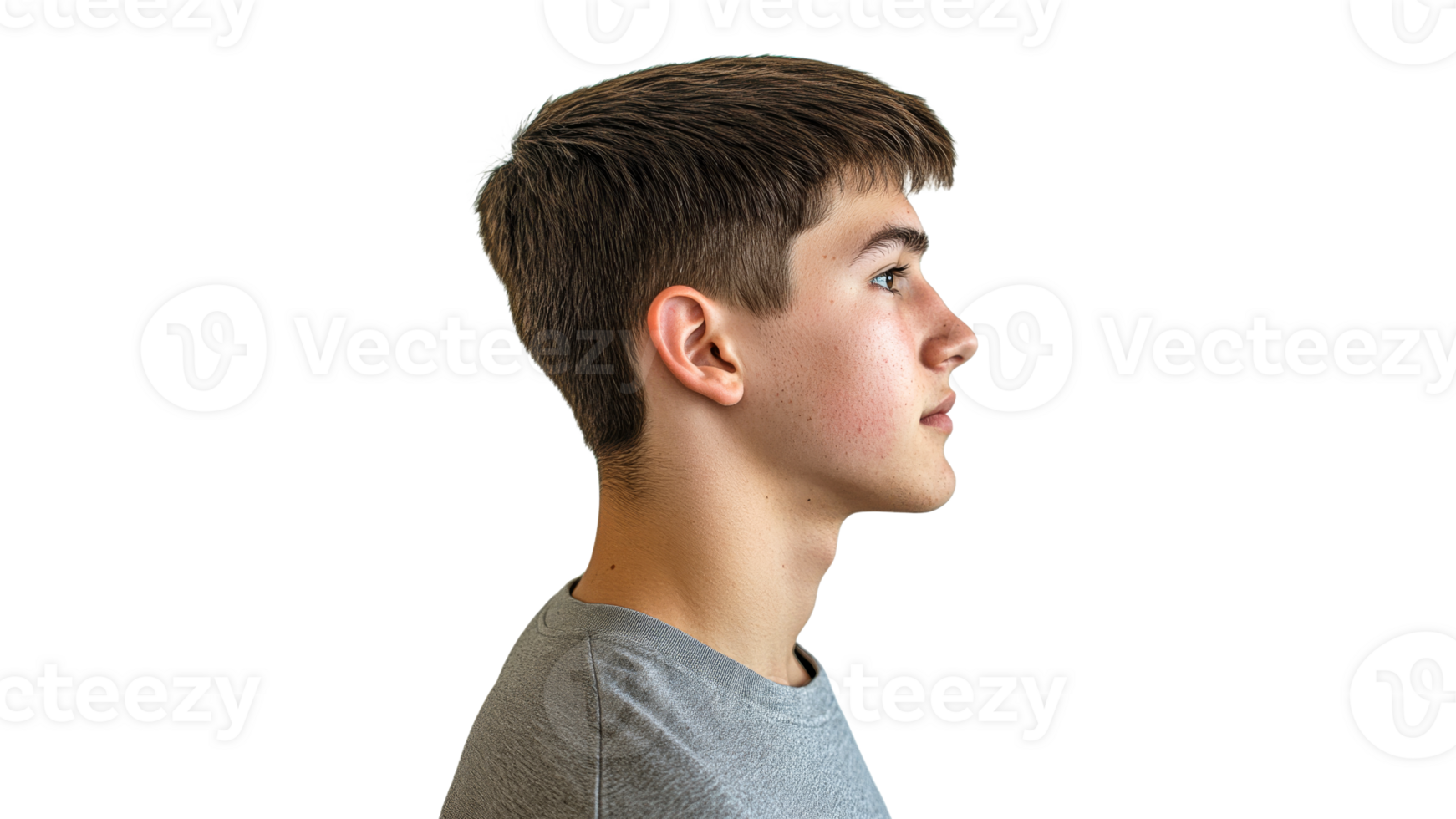 Profile view of a young man with steady expression png