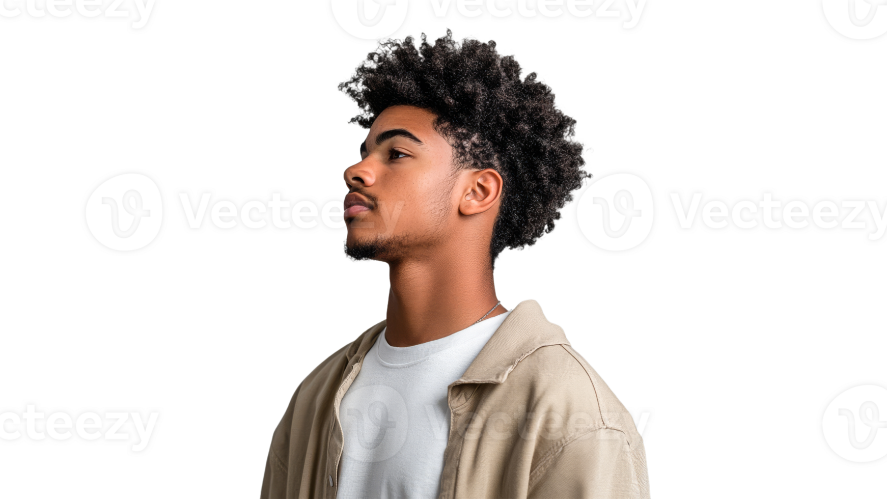 Young man with curly hair poses in studio light png