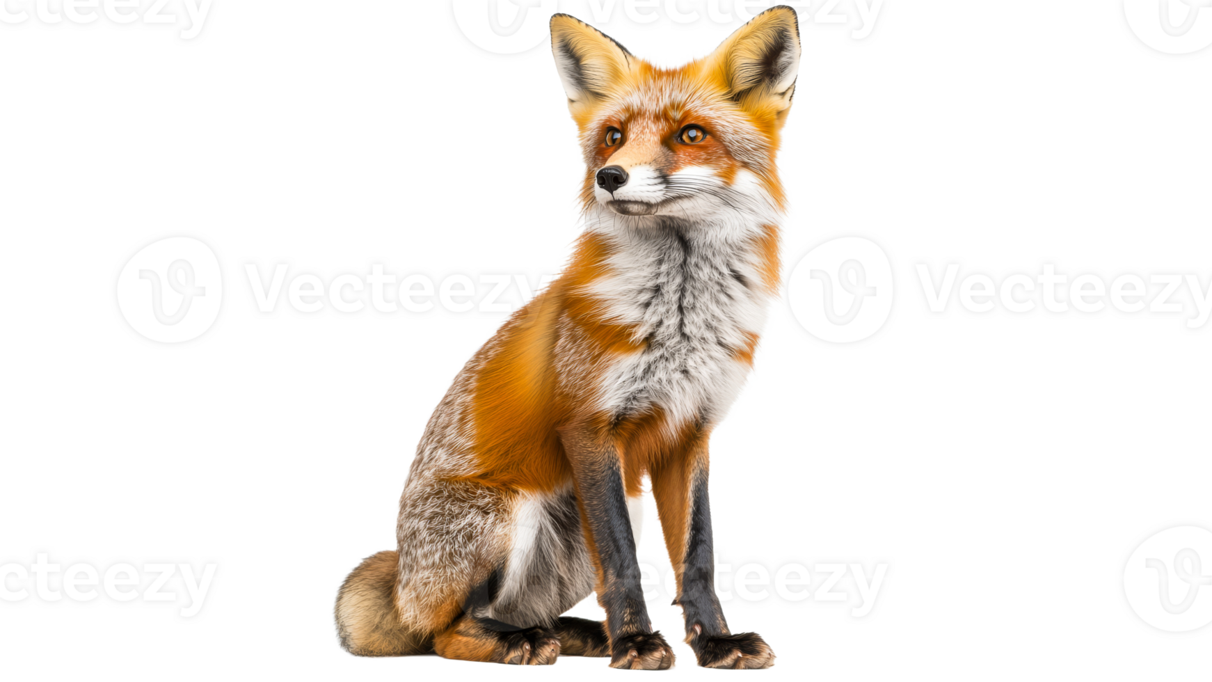 Red fox sitting calmly with fur detail png