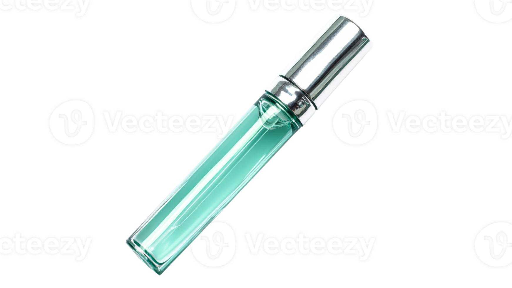 Elegant glass bottle containing turquoise liquid png