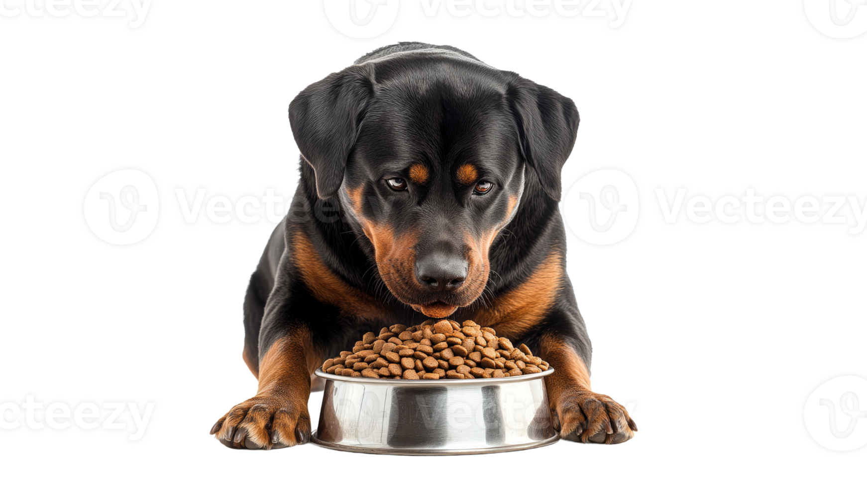 Rottweiler enjoying a meal of dog food png