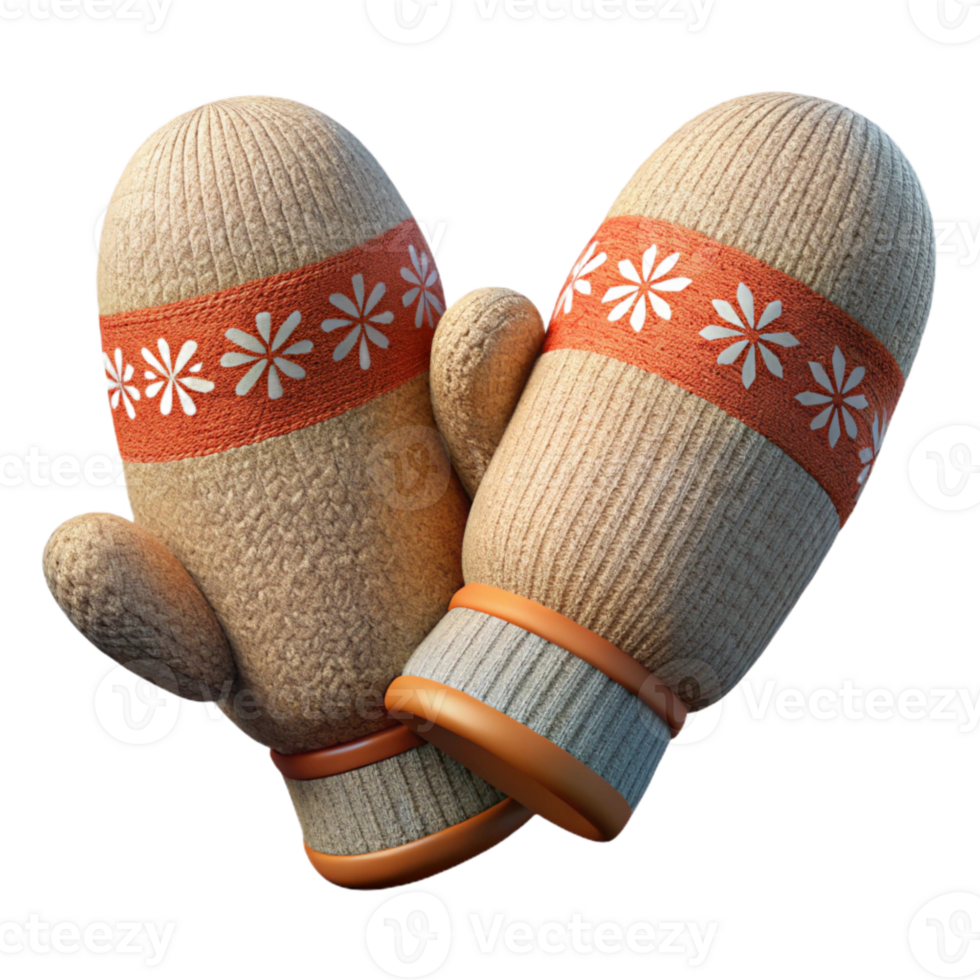 dramatic classic Knitted Wool Mittens with Fair Isle Pattern Isolated authentic png