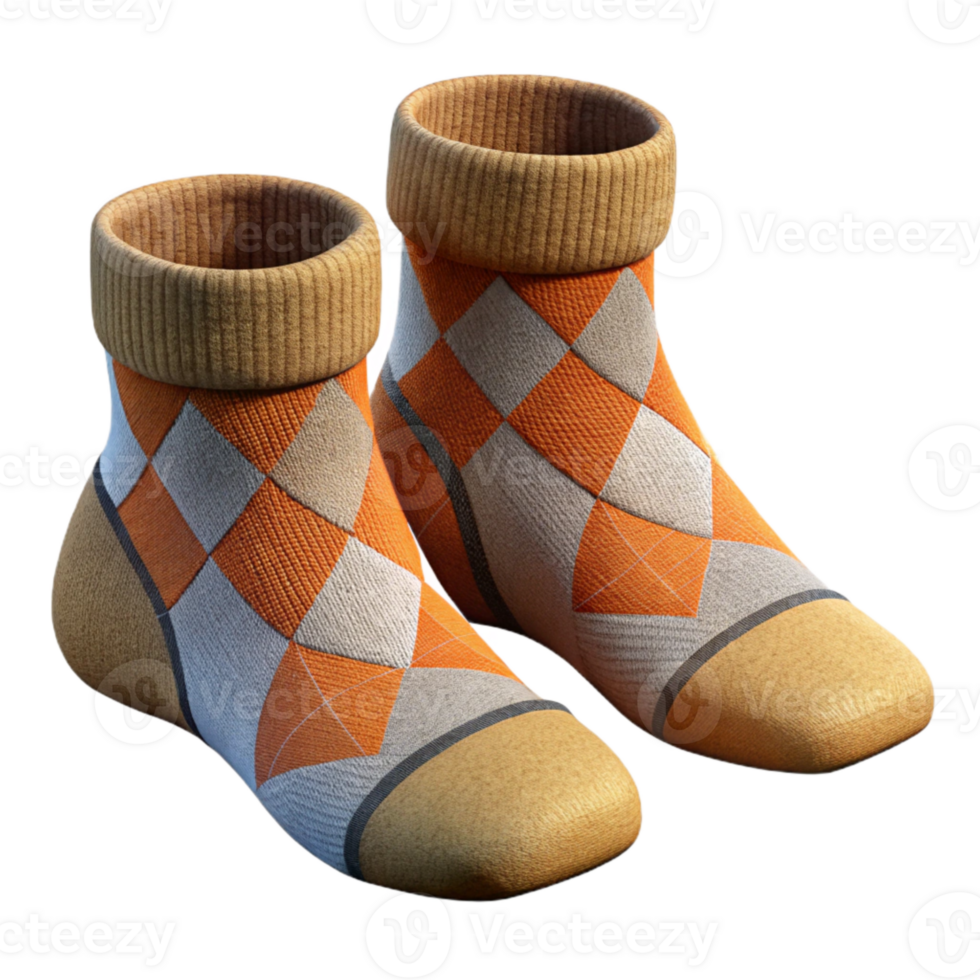 dramatic vintage Knitted Wool Socks with Argyle Pattern Isolated exclusive png