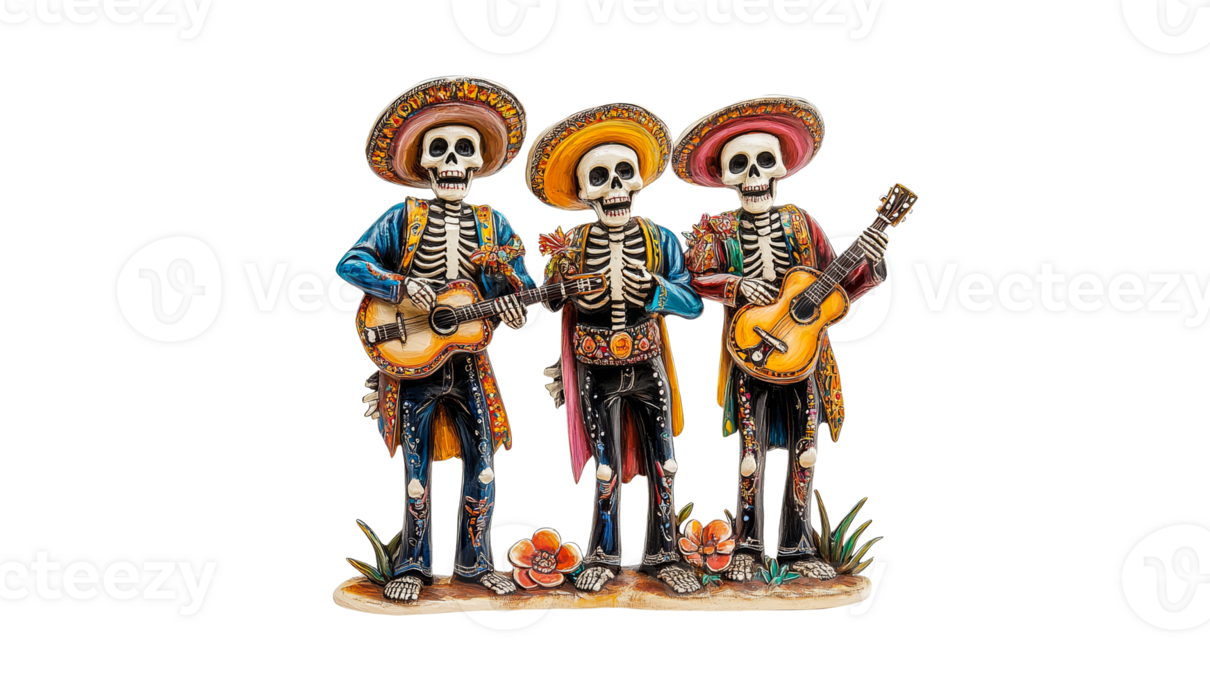 Skeleton musicians at a lively celebration png
