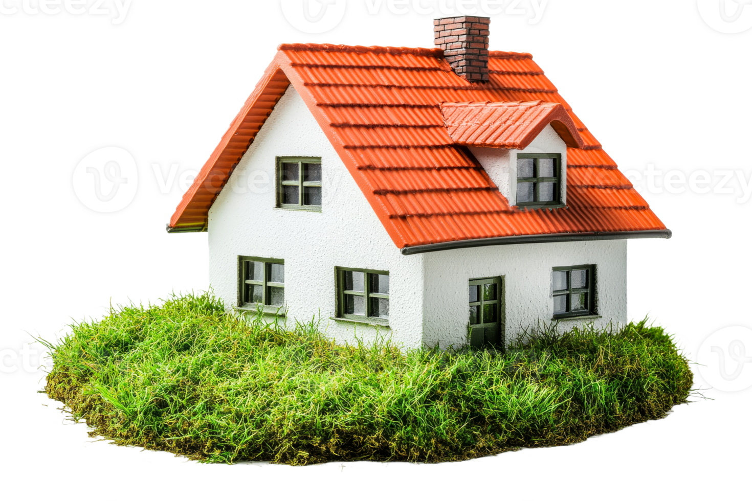 Small model house surrounded by grass lawn png