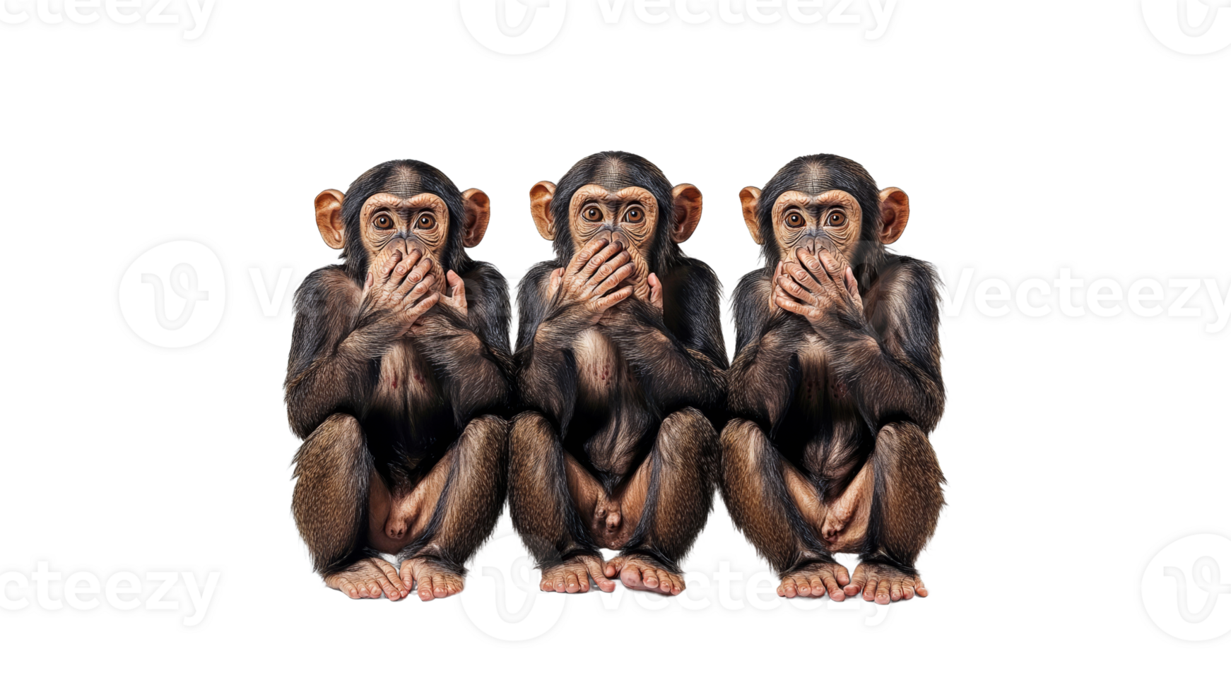 Three monkeys demonstrating the three wise sayings png