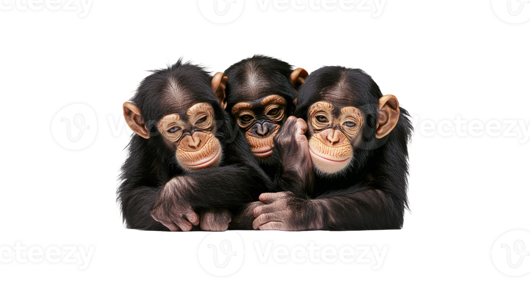 Three playful young chimps together transparent png