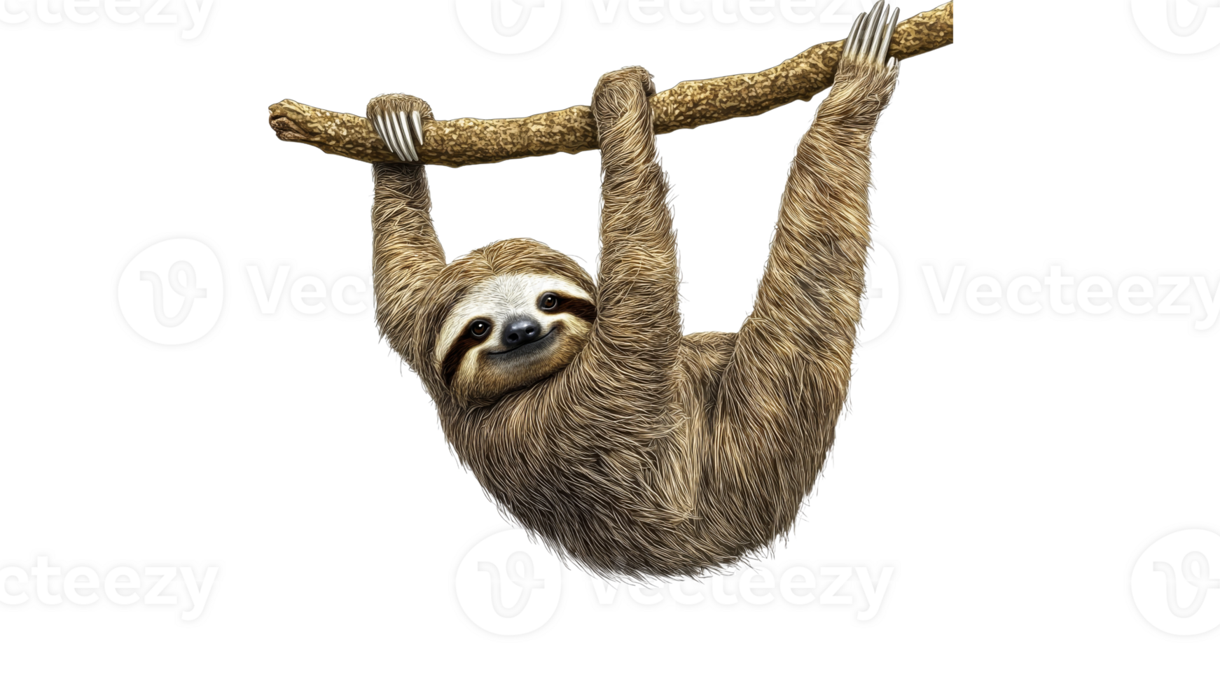 Sloth hanging on a branch in a tropical forest png