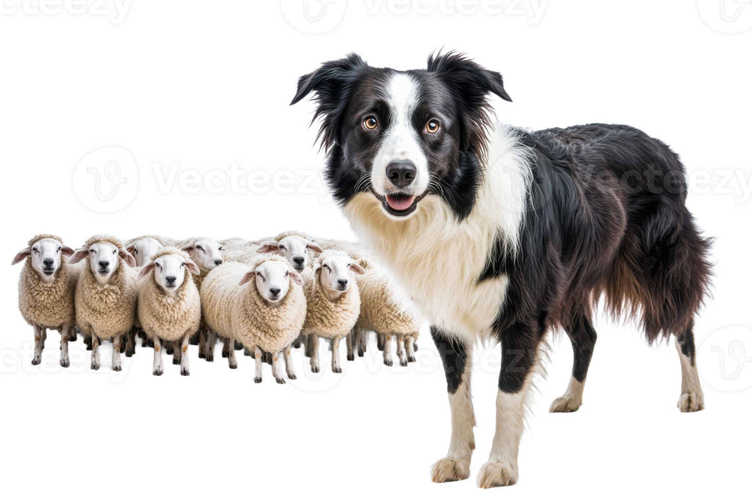 Border collie herding sheep in open field png