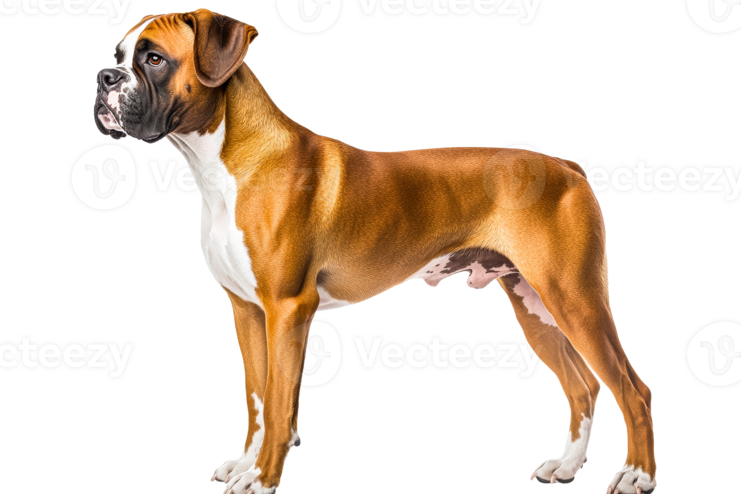 Boxer dog standing confidently in a studio setting png