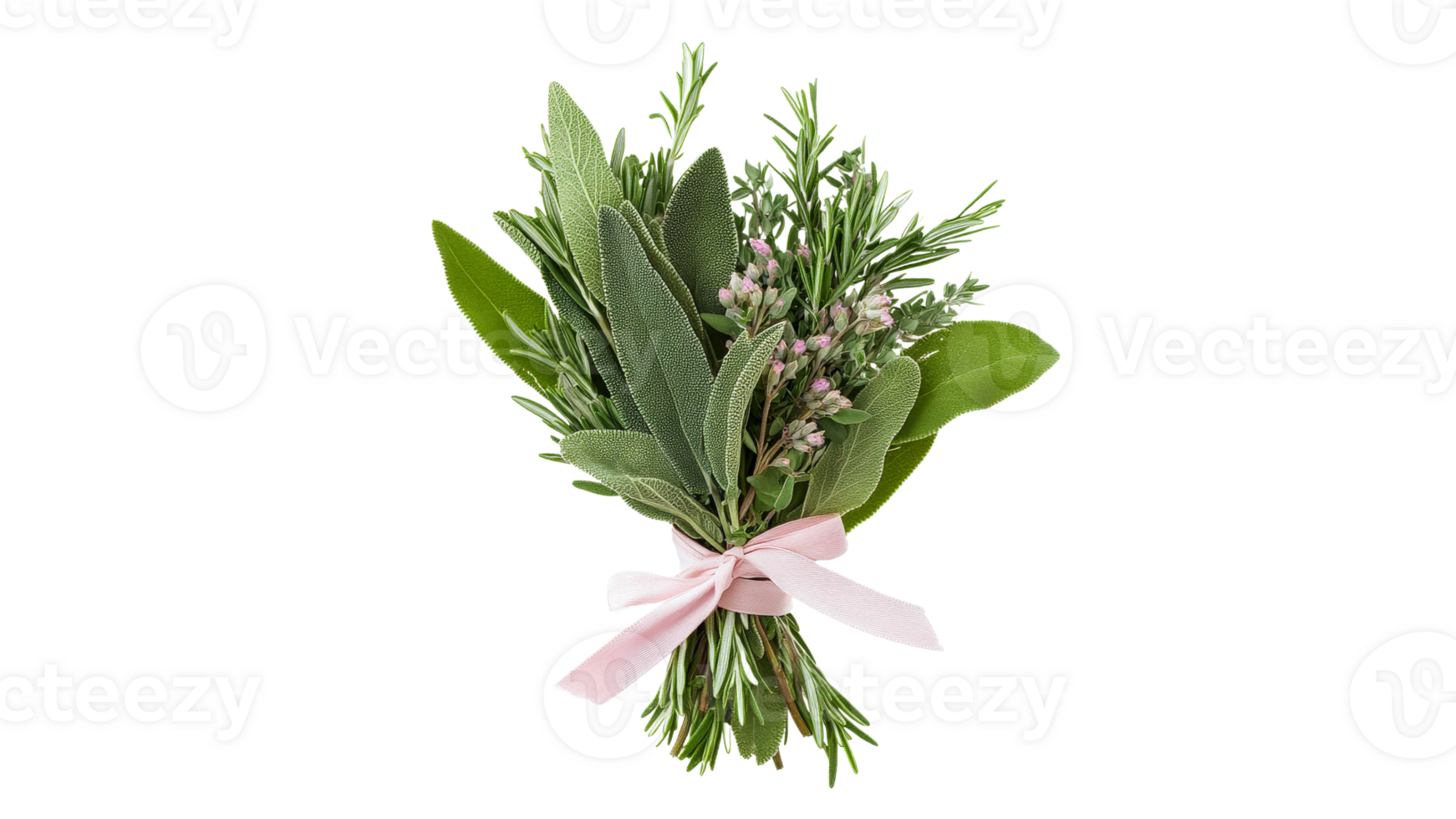 Herb bundle tied with ribbon for culinary uses png
