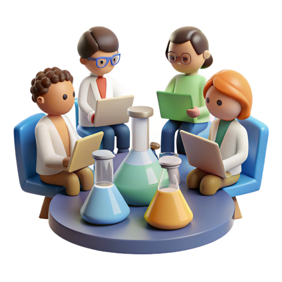 serene vintage Lab Meeting with Diverse Scientists Isolated Element original png