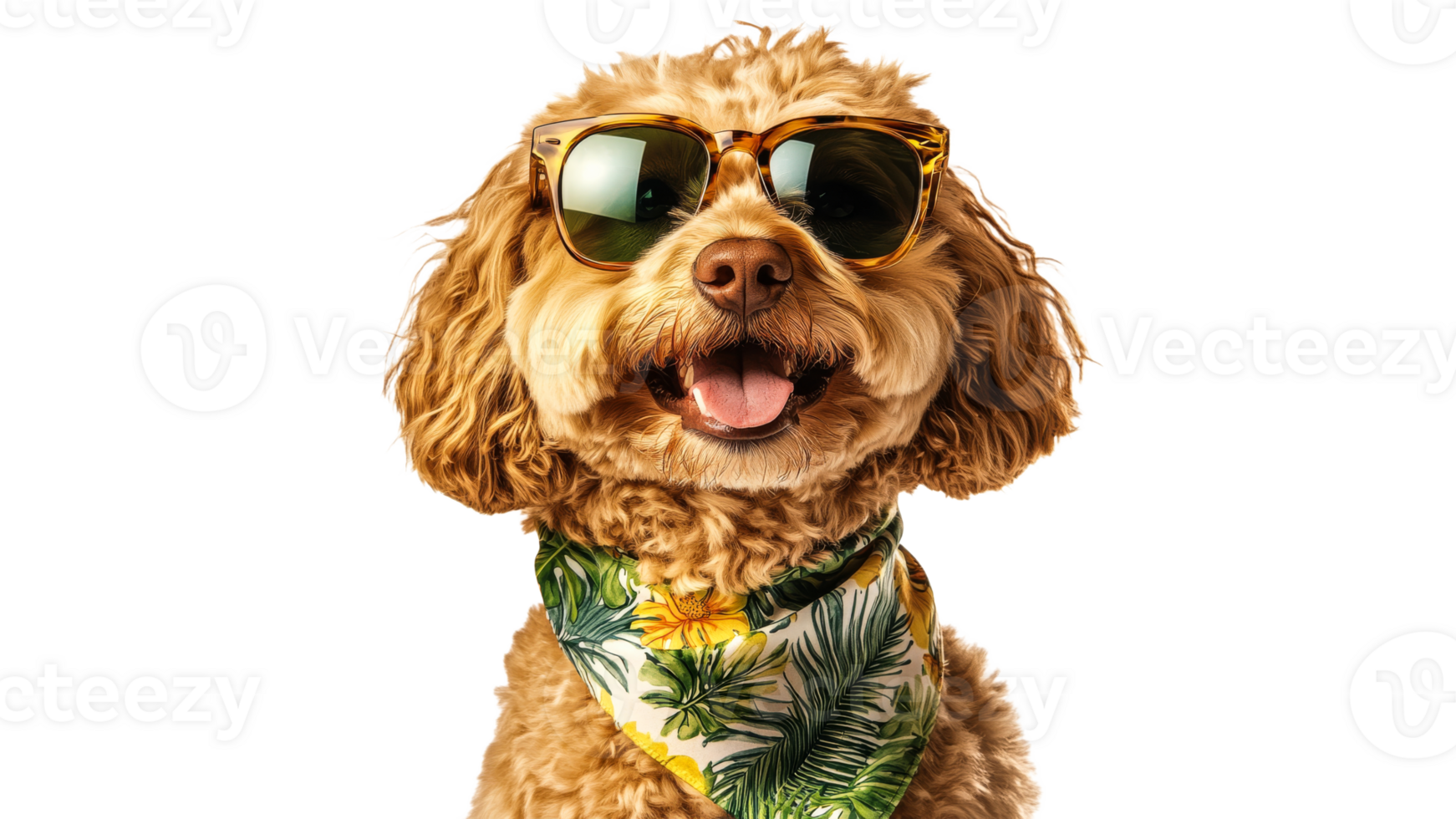 Happy dog wearing sunglasses and a bandana png