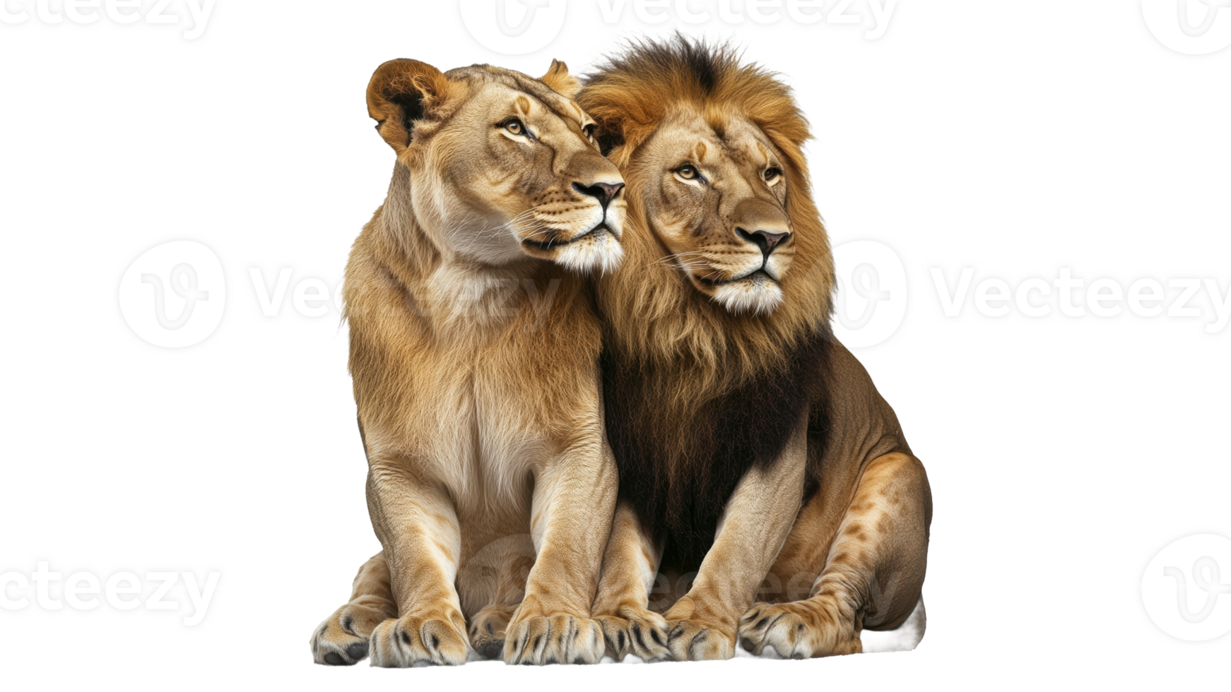 Two lions in close companionship showing affection png