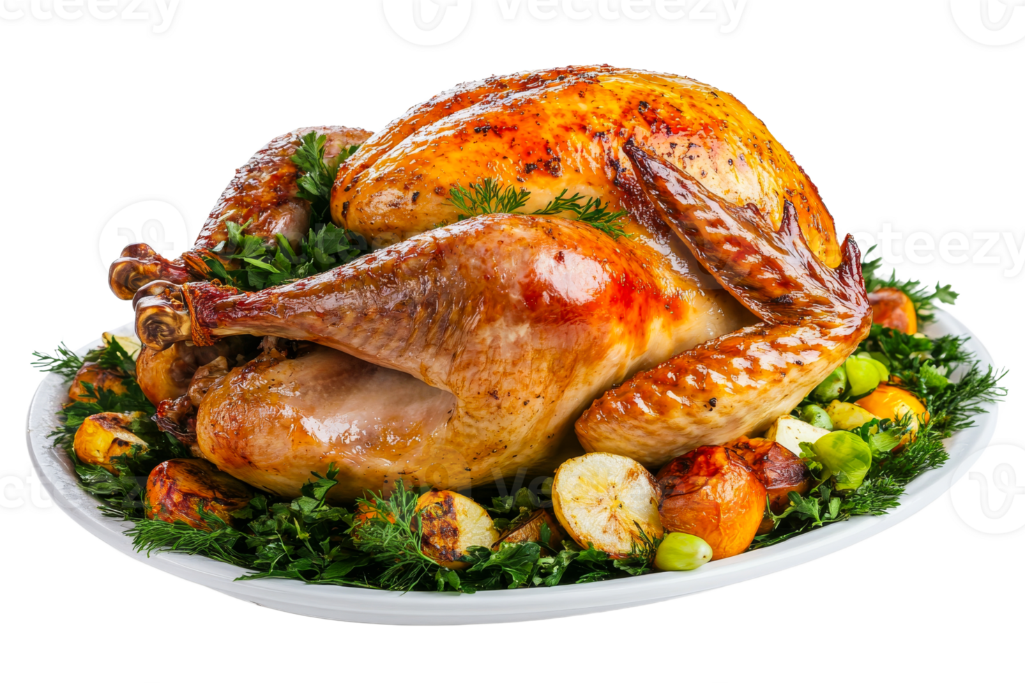 Beautiful Thanksgiving turkey with veggies png