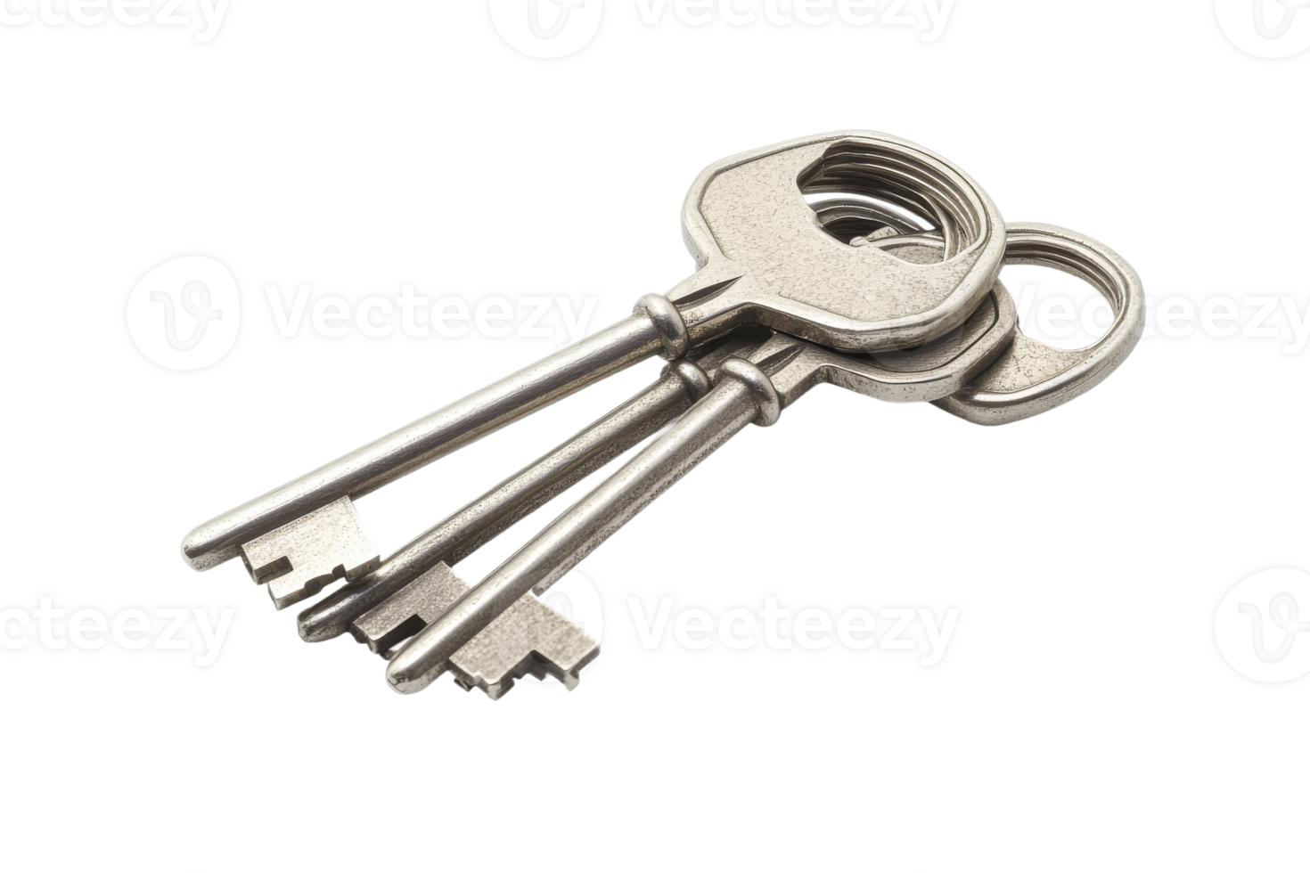 Set of three silver keys on a white background png