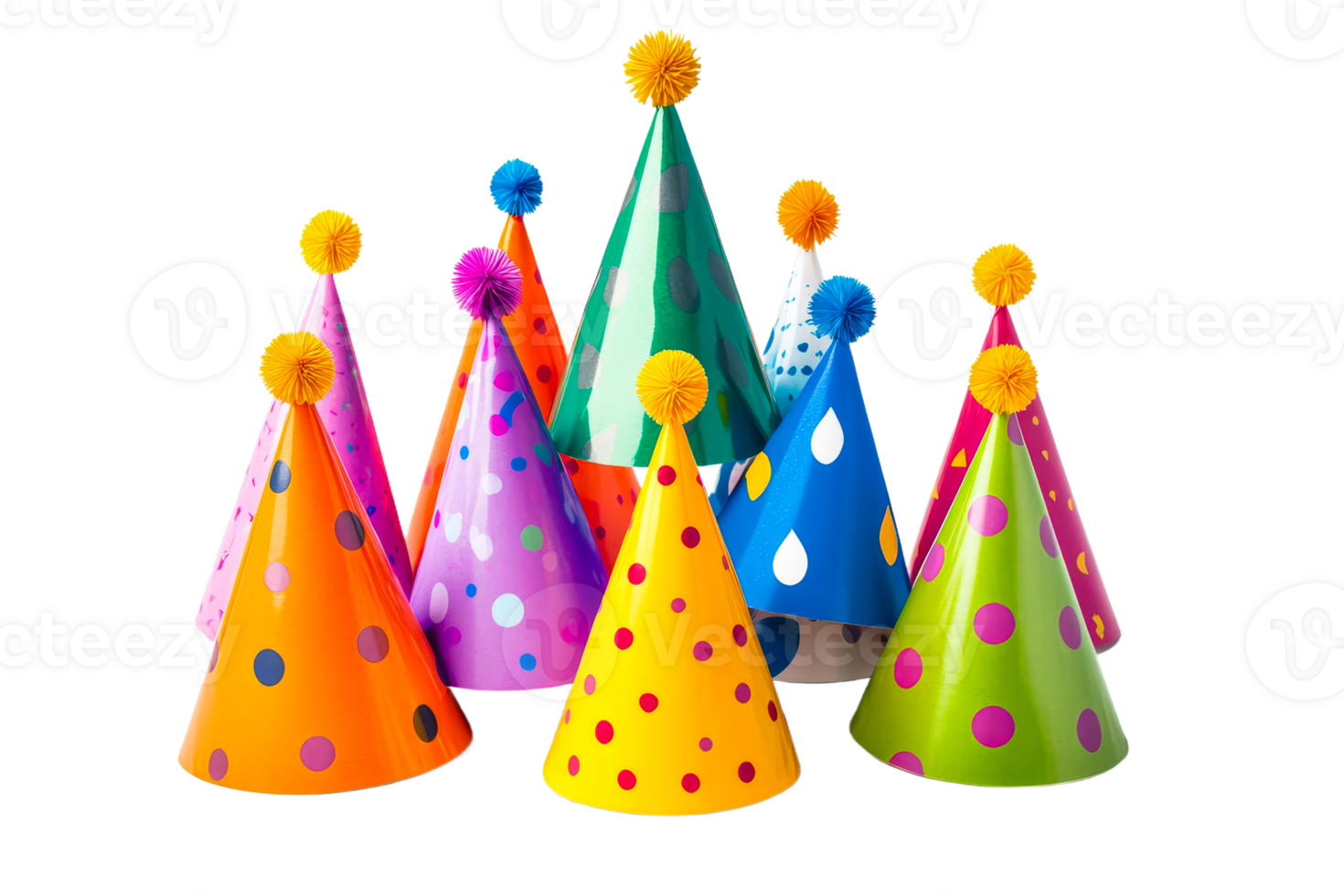 Colorful party hats in a festive arrangement transparent png