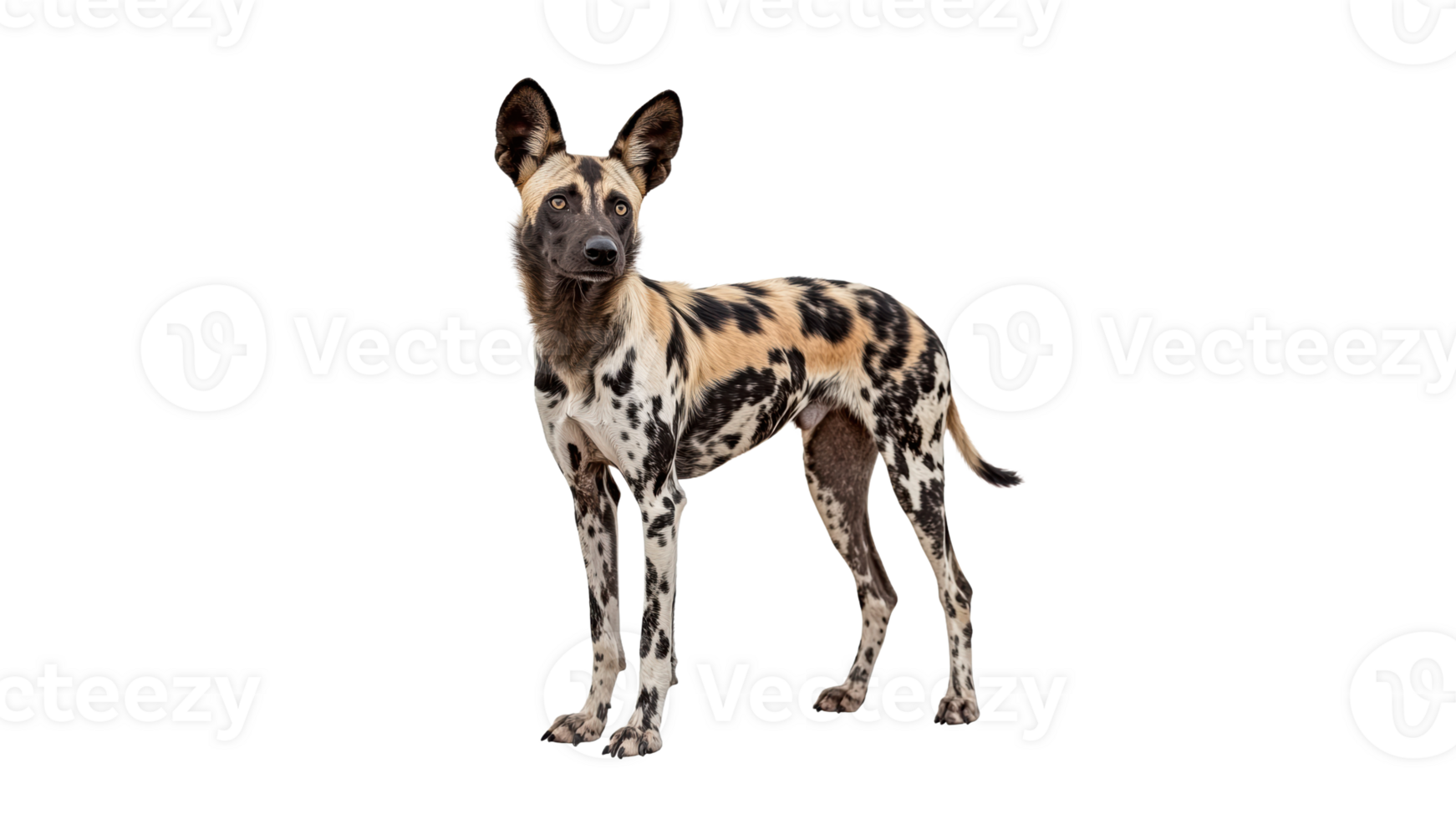Unique African wild dog standing proudly in studio png