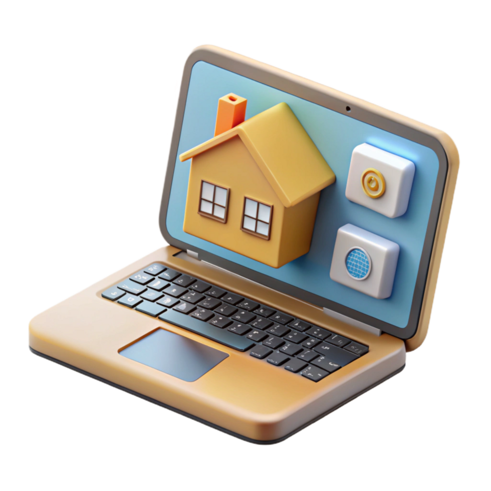 magnificent rustic Laptop with Smart Home Interface Isolated on Transparent Background high resolution png