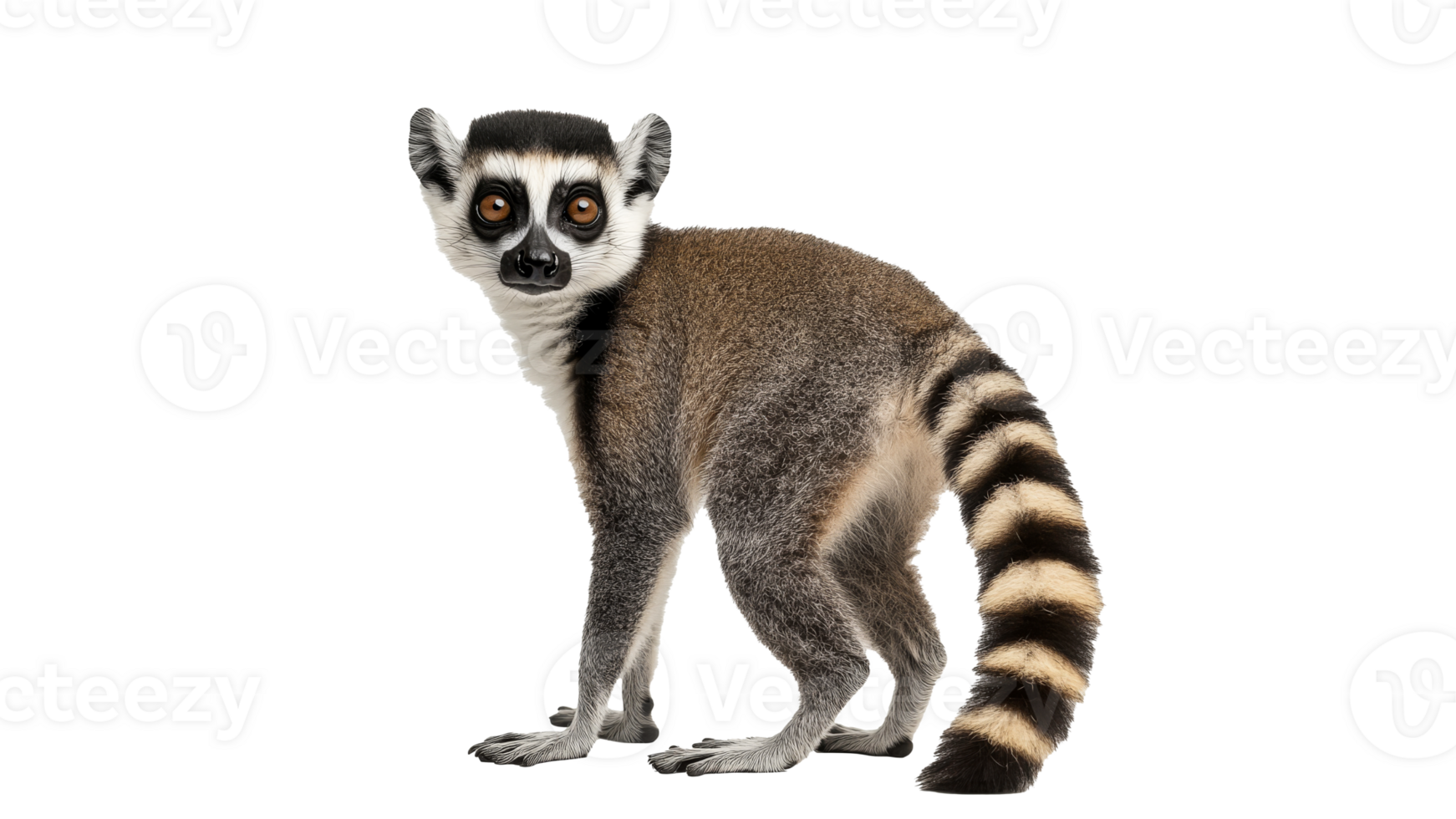 Lemur with striped tail in studio setting png
