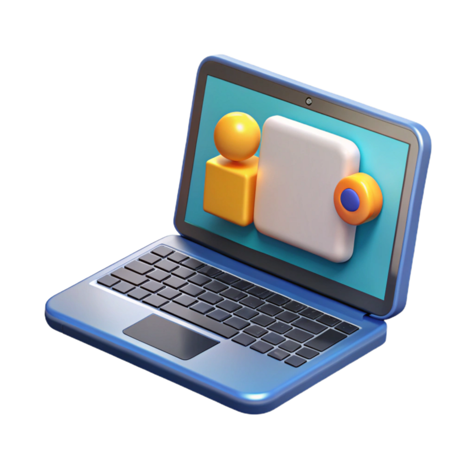 sereno moderno computador portátil com conferência interface em transparente fundo png