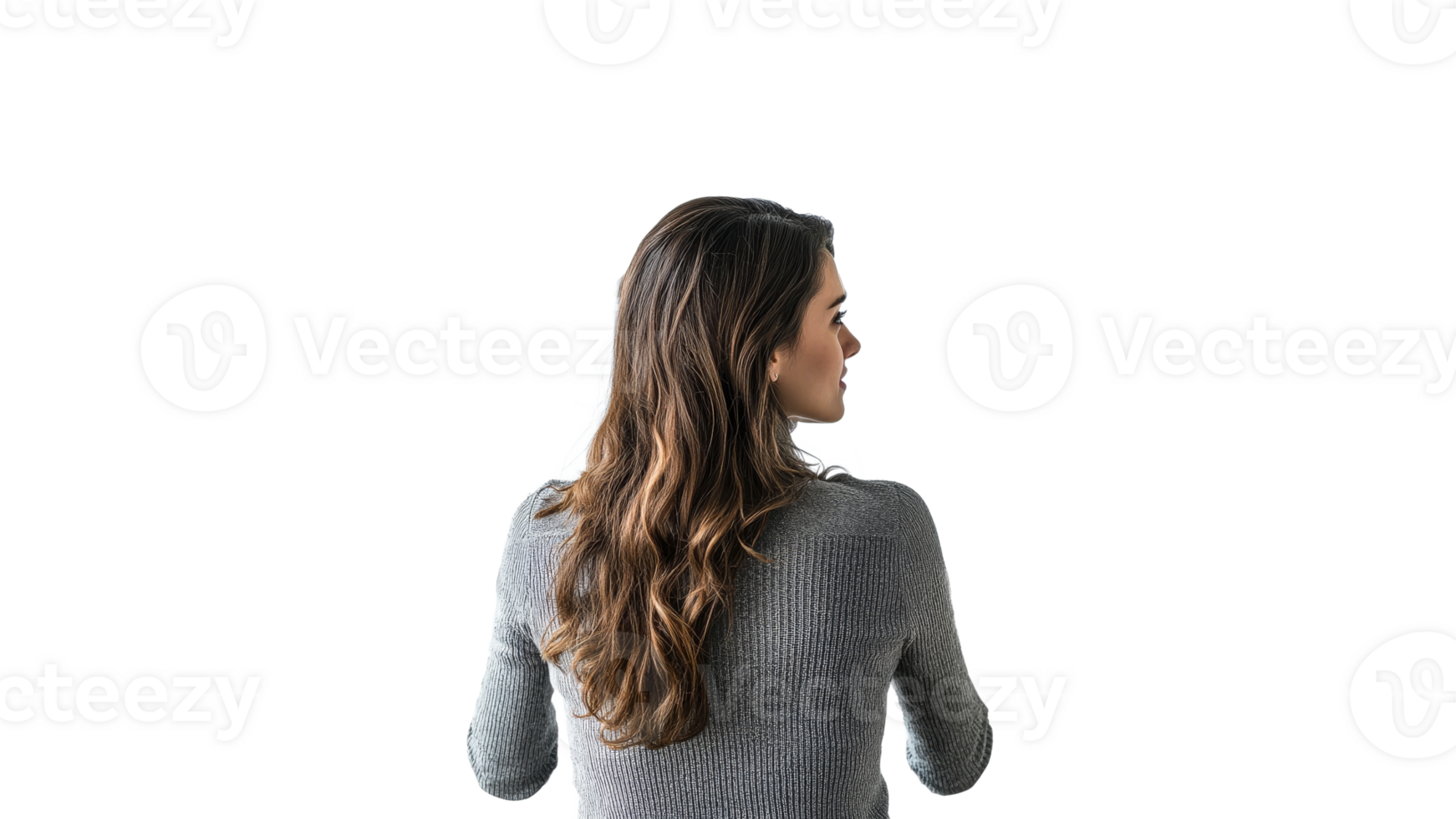 Woman with long hair facing away in casual setting png