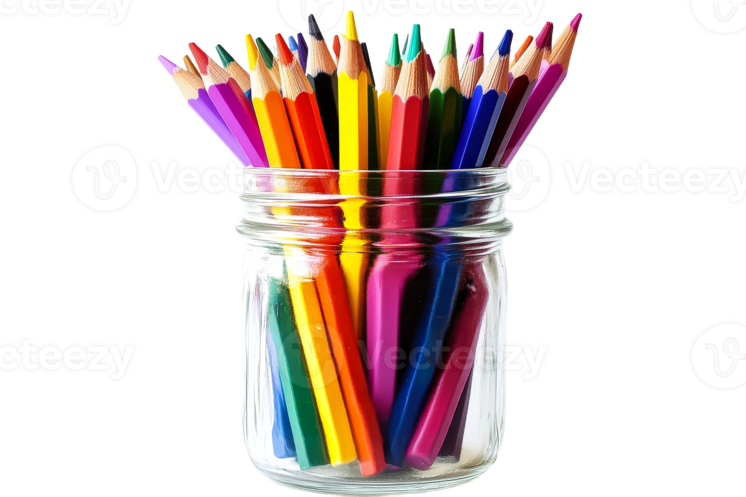 Colorful pencils arranged in a jar on display png