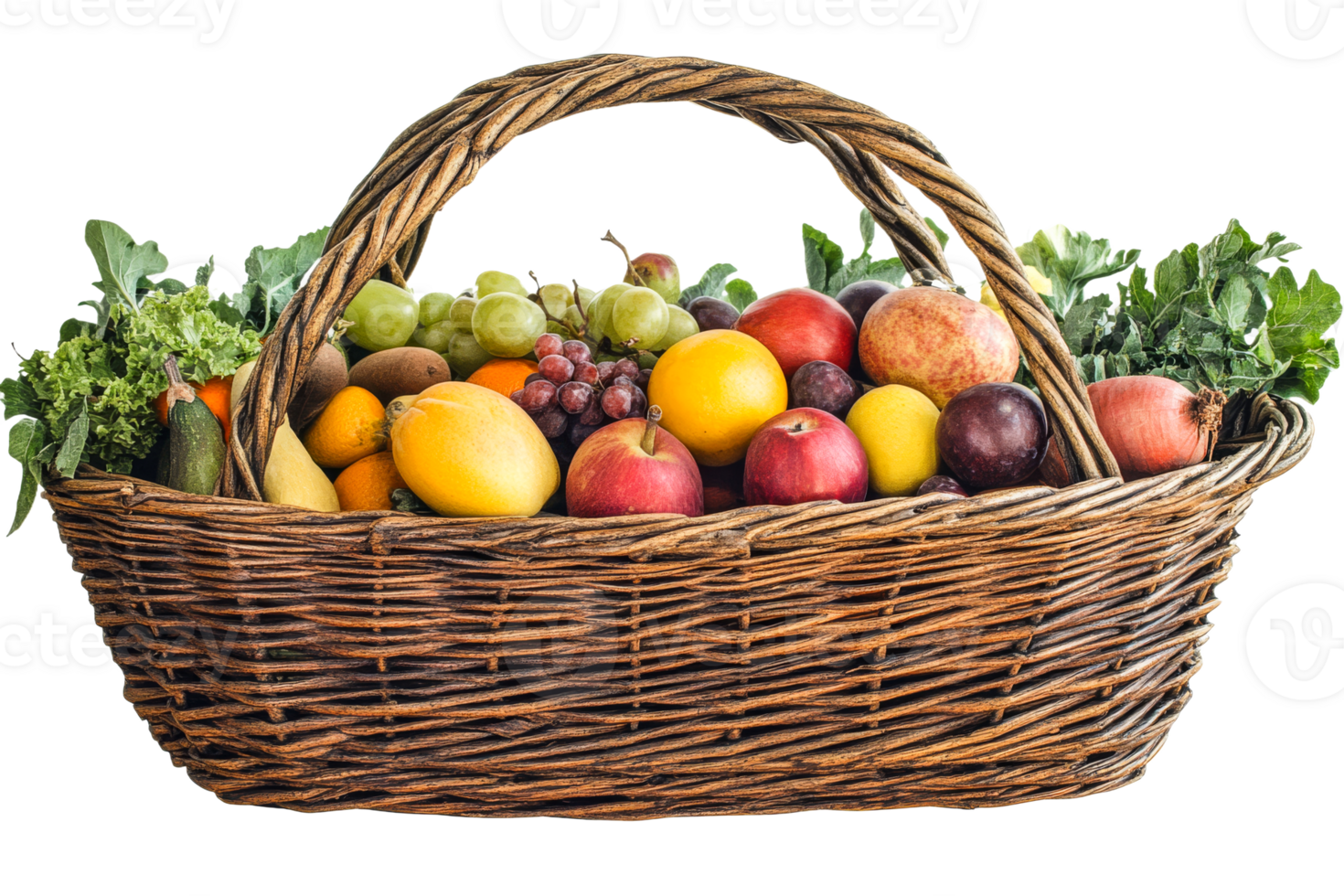 Vibrant fruit and veggie basket for health png