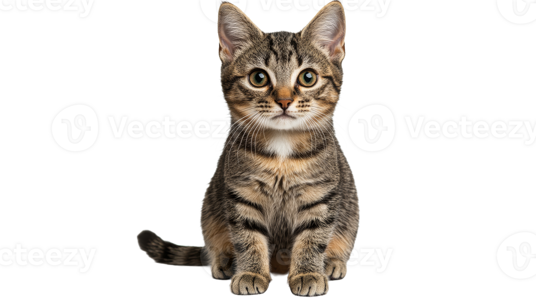 Cute tabby kitten sitting and looking at camera png