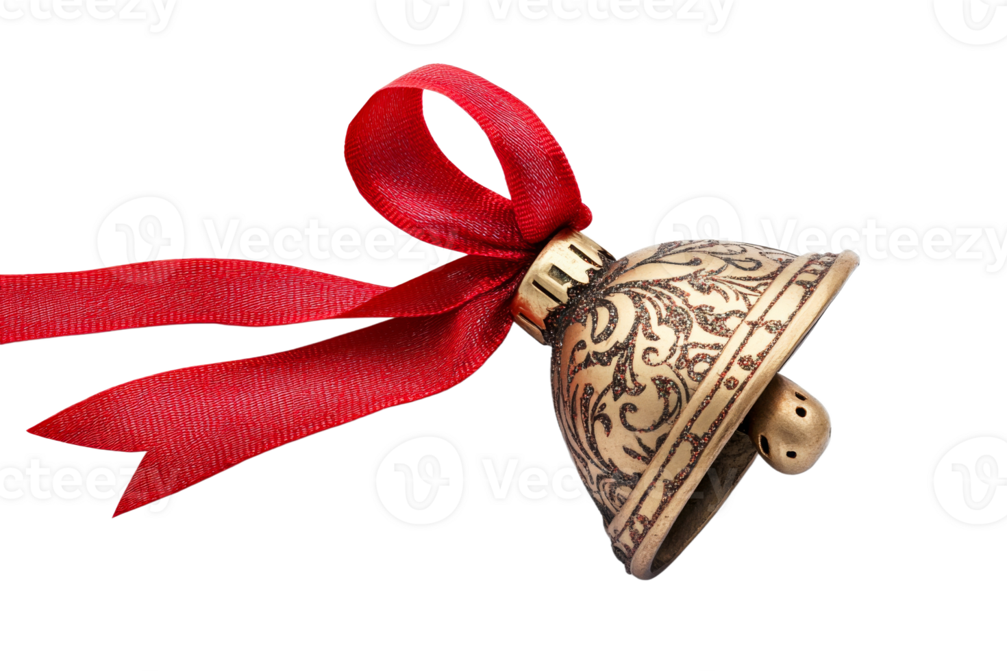 Gold bell with red ribbon for festivities png