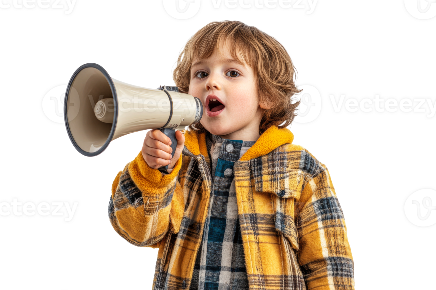 Young child enthusiastically using a megaphone png