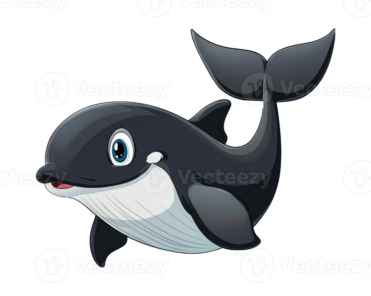 Cartoon whale swimming in the ocean isolated on transparent background png