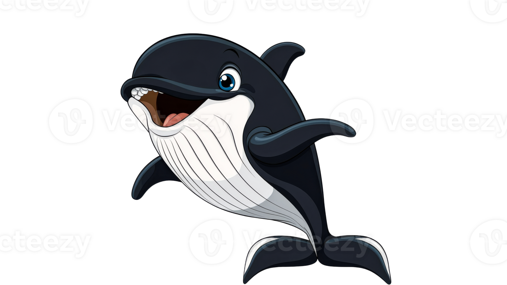 Cute cartoon whale swimming in ocean png