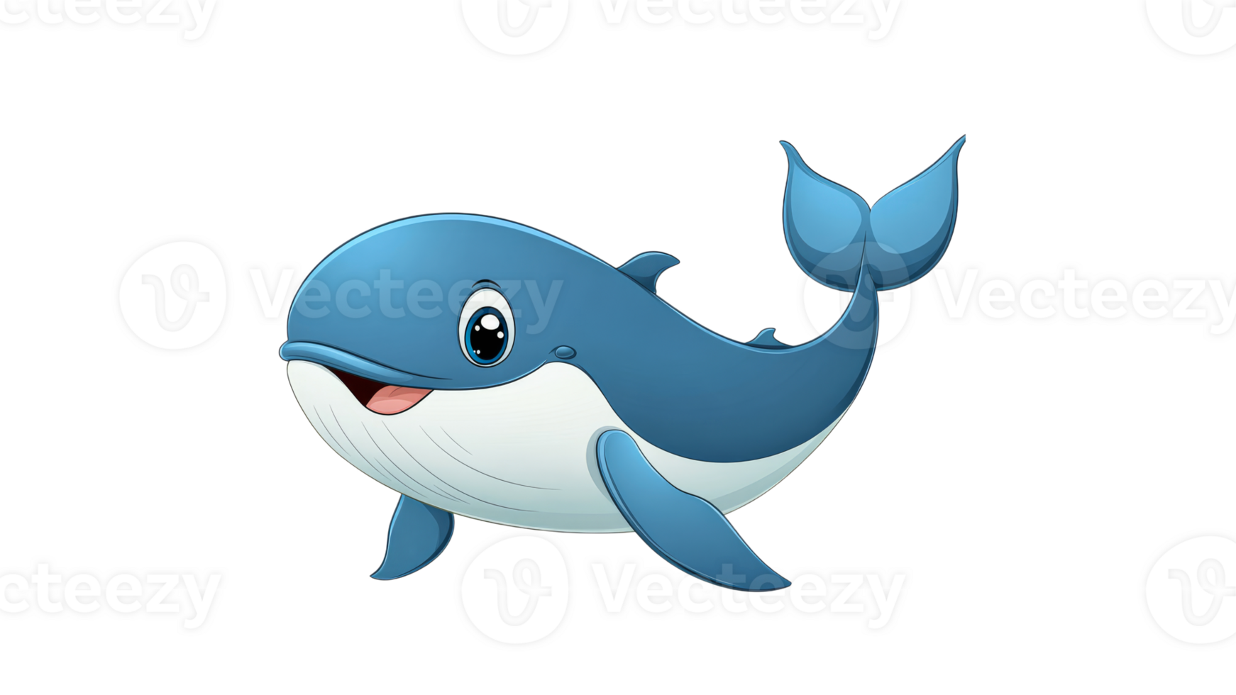 Cartoon whale swimming in the ocean isolated transparent png