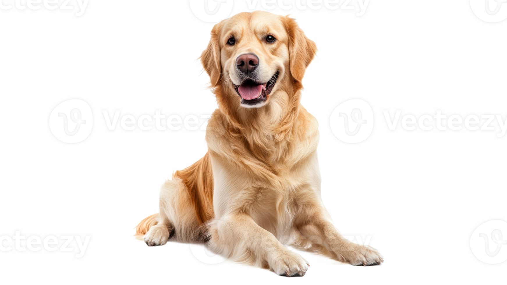 Calm golden retriever on white backdrop png