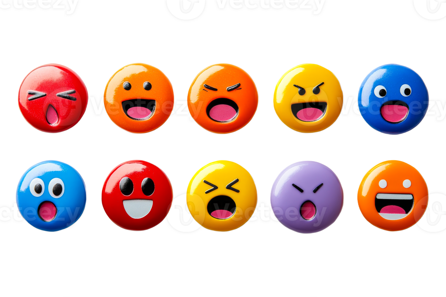 Colorful expressive emoji faces shown png