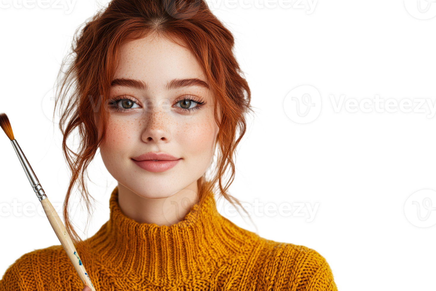Portrait of a young woman holding a paintbrush png