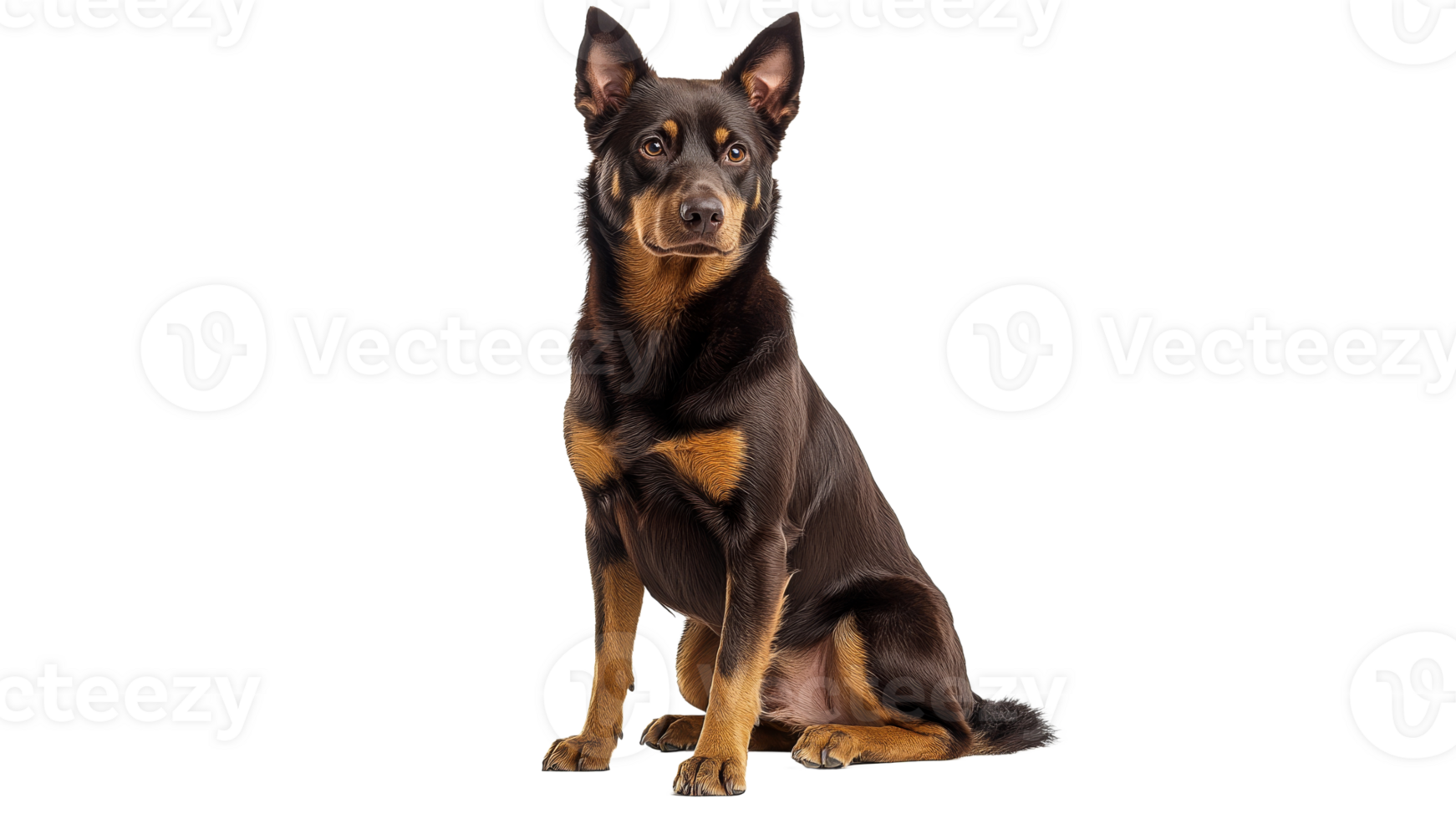 Dog sitting proudly in a light studio setting png