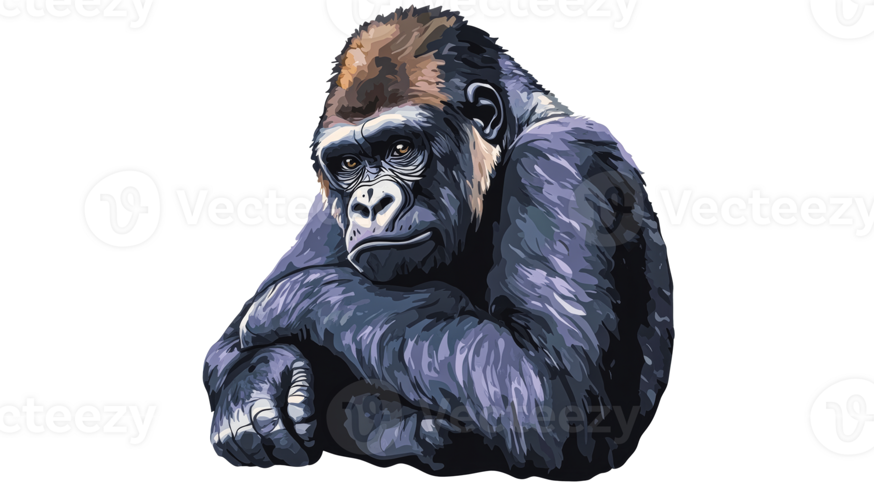 Gorilla relaxing in a thoughtful pose at the zoo png