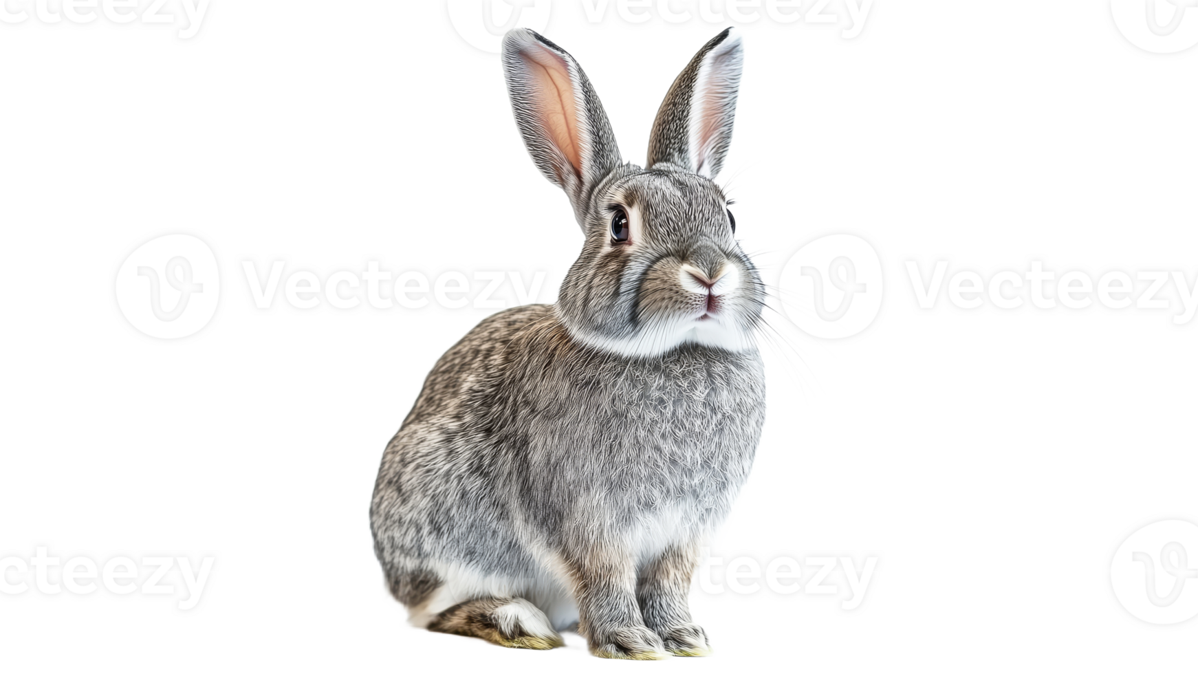 Grey rabbit sitting upright with alert expression png