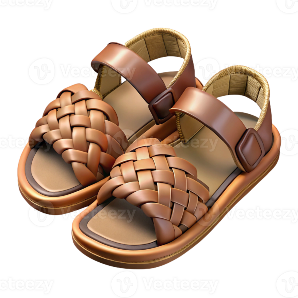 dramatic vintage Leather Sandals Woven Straps Transparent Background detailed png