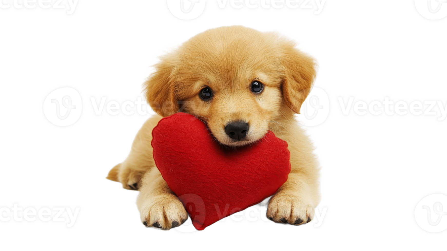 Golden puppy cuddles red heart plush toy png