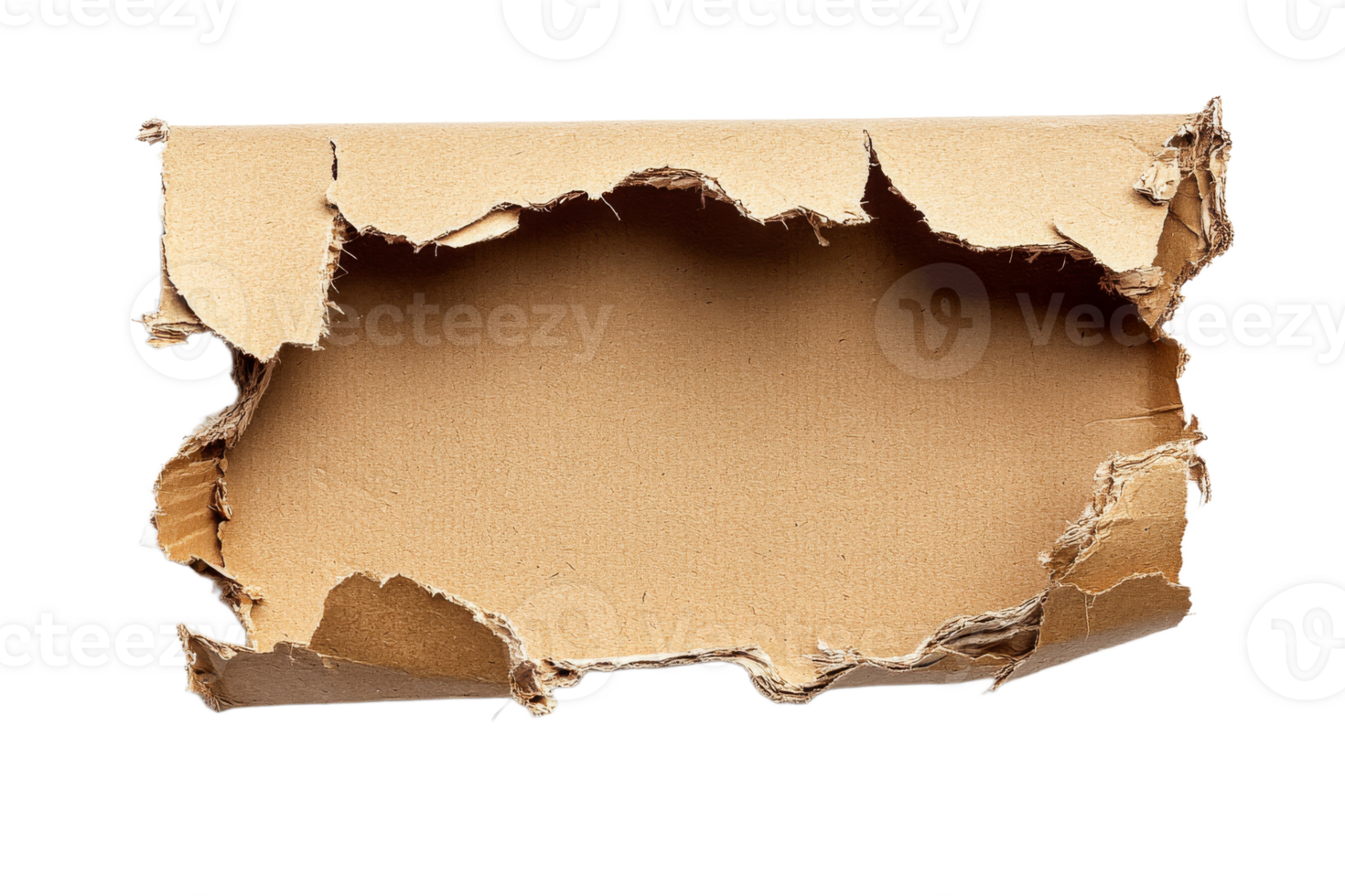 Cardboard box with a tear showing the inside png