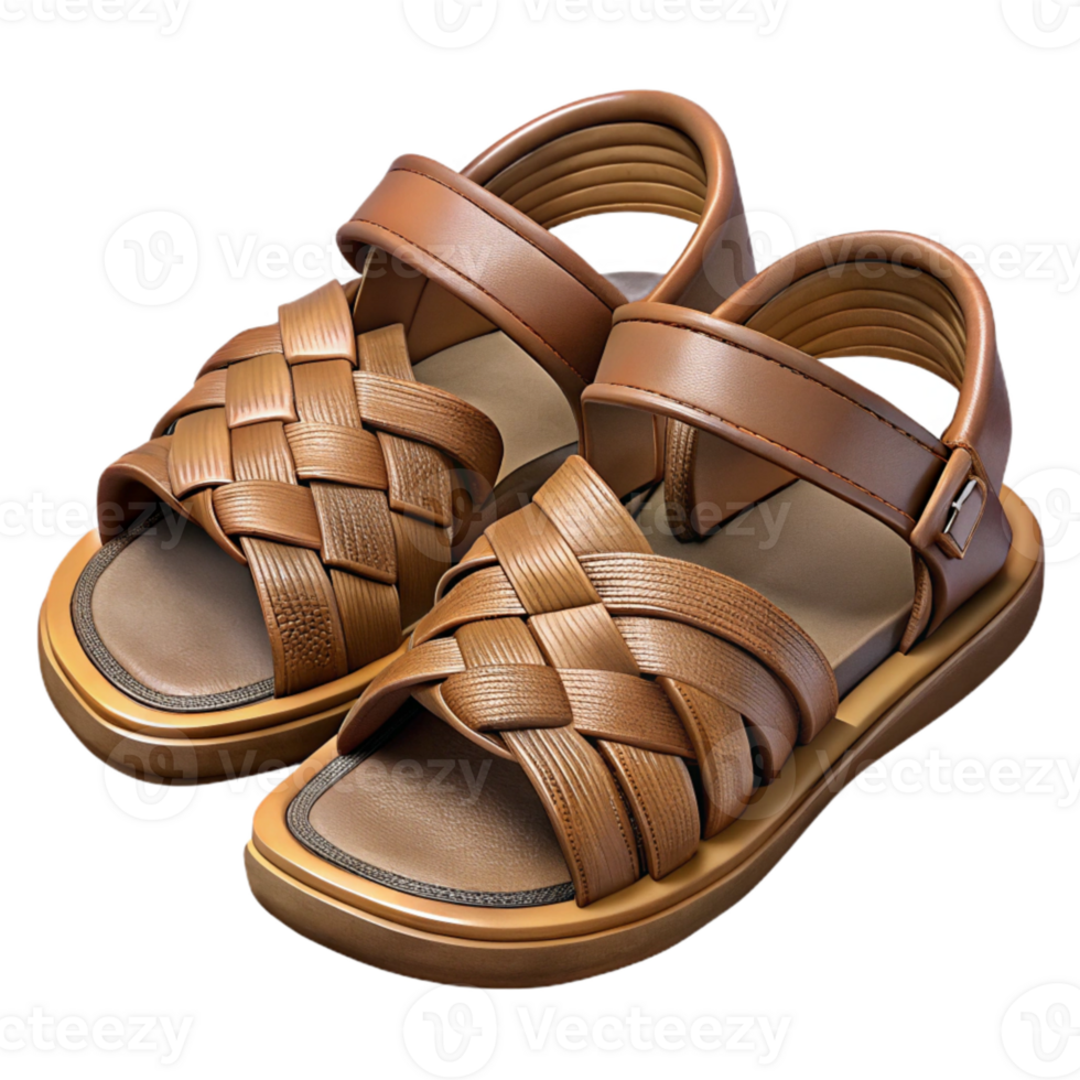 dramatic minimalist Leather Sandals Woven Straps Transparent Background professional png