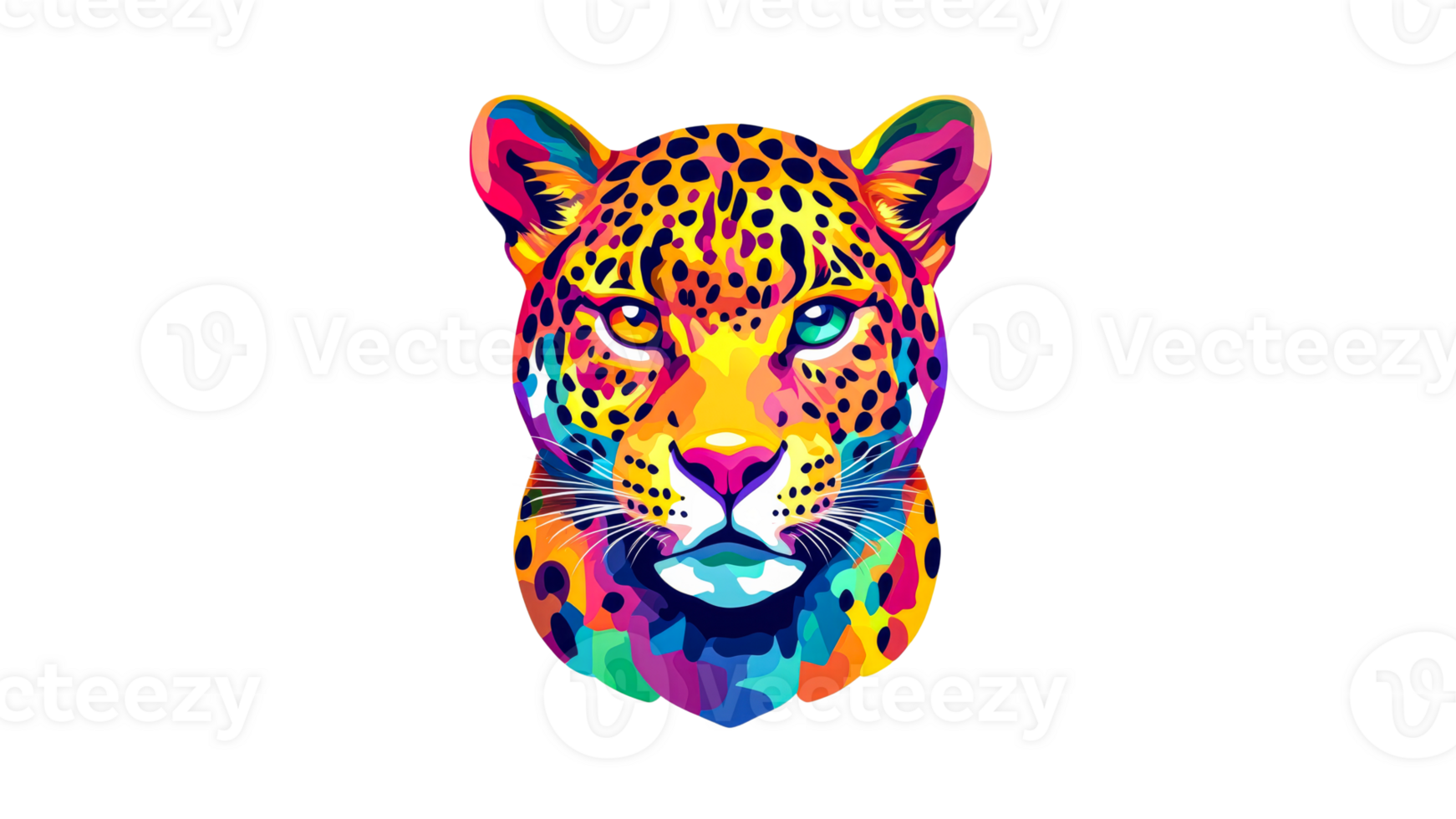 Colorful leopard head with vibrant art style png