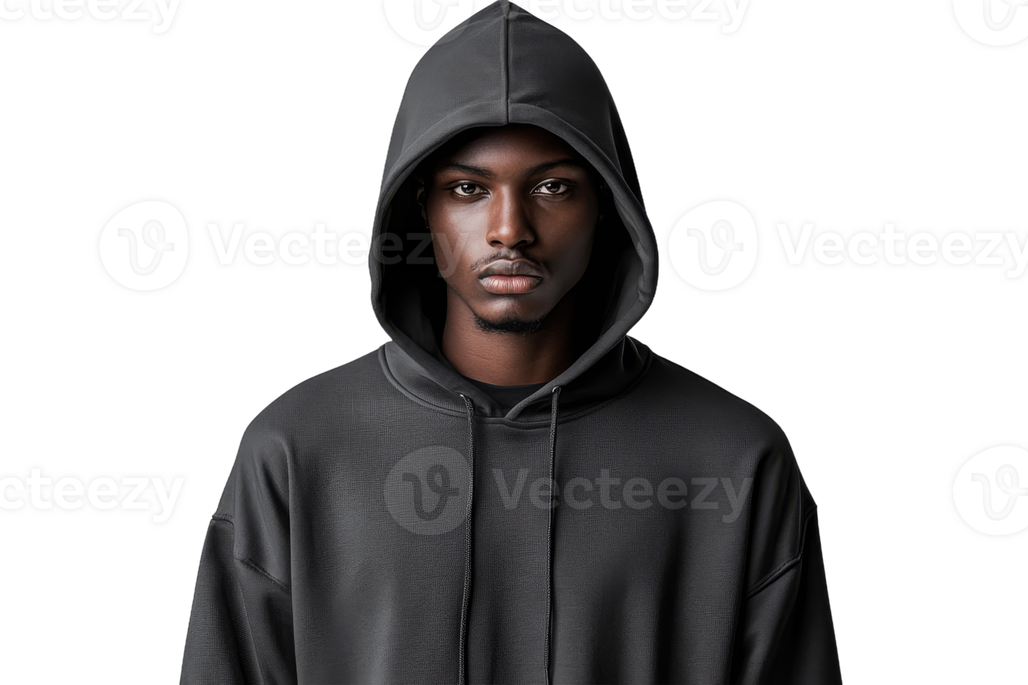 Stylish model wearing a black hoodie indoors png